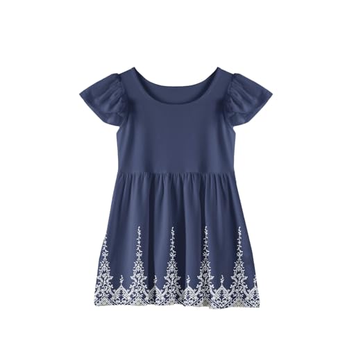 Dresses for Girls Toddler Floral Print Flutter Sleeve Elegant Casual Summer Dress for Kids, Ages 4-143