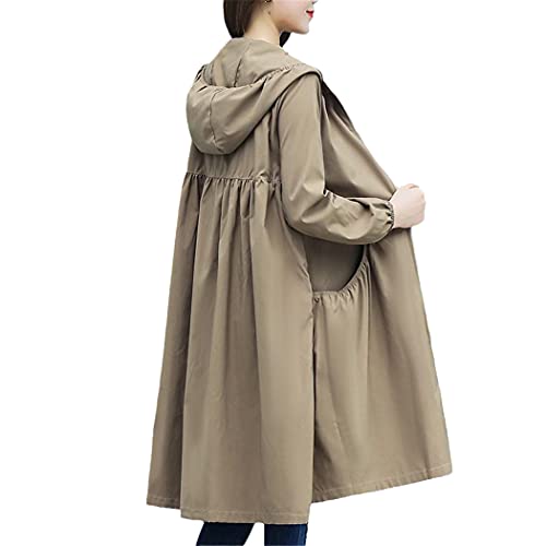 Trench coat long à capuche marron clair taille L pour femme en coupe droite décontractée