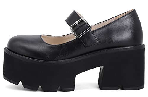 Betastella Women's Wedges Platform Mary Janes Goth Round Toe Ankle Strap Gothic Shoes with Buckle3