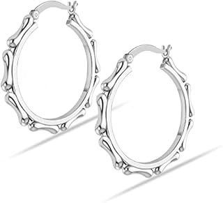LeCalla Sterling Silver Light-Weight Bamboo Hoop Earrings for Women