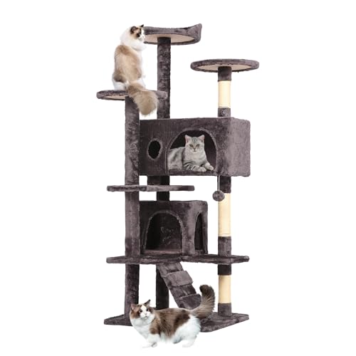 Image of BestPet | 54 inch Cat Tree Tower | Purple Gray | Sturdy Multi-Level Cat Tree