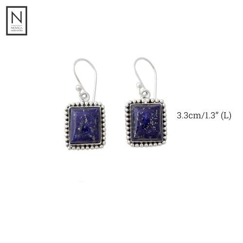 NOVICA Artisan Handmade Lapis Lazuli Dangle Earrings | .925 Sterling Silver | Blue Snorkel Geometric Birthstone | 'Good Will Spirit' | India by NOVICA - Image 3