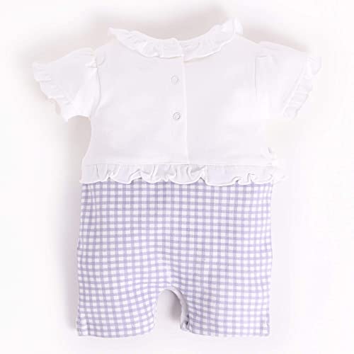 Image of BABY GO Baby Girls Cotton Romper Dress | Short Sleeve Peter Pan Collar Jumpsuit | Newborn Infant Summer Outfit | Soft Breathable Smocked Bubble Playsuit with Floral Collar | Cute One Piece Dress