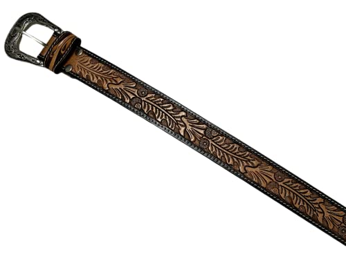 Western Belt Heavy Duty Thick Leather Hand Tooled Belt Removable Buckle For Men and Women 30HQ0024