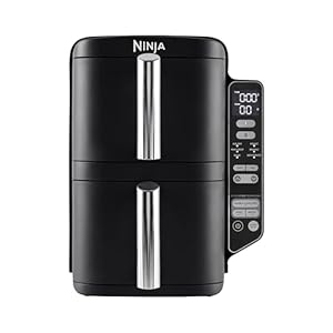 Ninja Double Stack Heißluftfritteuse, 7,6L Digitale Air fryer Doppelkorb mit 4 Kochstufen, 2 Schubladen, 2 Gestelle, platzsparendes Design, 6 Kochfunktionen, 6 Portionen, Schwarz SL300EU