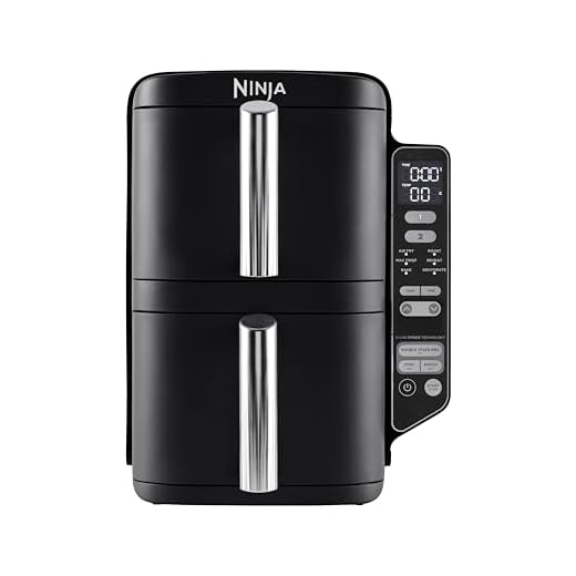 Ninja Double Stack Airfryer, Verticale Friteuse met Dubbele Lades en 4 Kookniveaus, 2 Lades en 2 Rekken, Ruimtebesparend Ontwerp, 7,6 Liter Inhoud, 6 Kookfuncties, 6 Porties, Grijs SL300EU