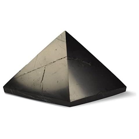 Shungite World Authentic Shungite Pyramid Polished 50 mm / 1.96" Chakra Energy Natural Healing Crystal Real Black Pyramid Home Office Protection Desk Decor Meditation Reiki Grounding Stone Cover