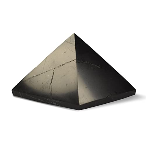 Shungite World Shungite Pyramid from Real Shungite Stones Shungite Crystal Pyramid Home Protection Room Decor Office Desk Decor Authentic Crystals Black Pyramid (Polished, 1.96" / 50 mm)