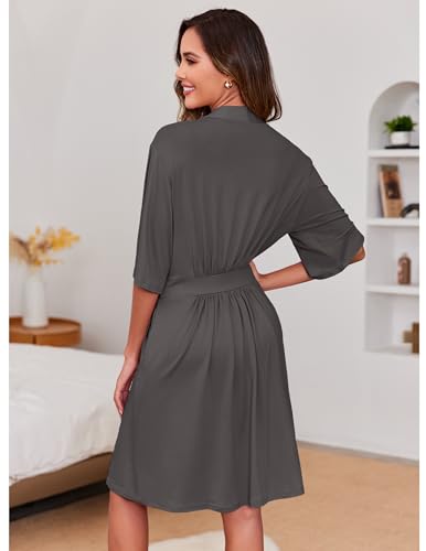 Image of Ekouaer Short Robes for Women Lightweight Kimono Robes Knit Bathrobe Soft Sleepwear with Pockets S-XXL
