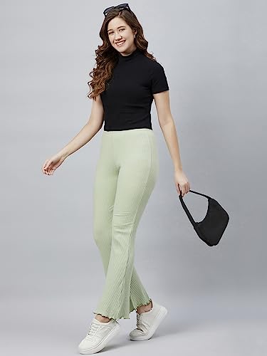 Image of BLINKIN Women's Stretch Fit Mid Rise Ribbed Stretchable Flared Pants | Boot Cut Bell Bottom Pants - Ideal for Yoga & Gym Wear, Casual Wear & Office Wear Trousers