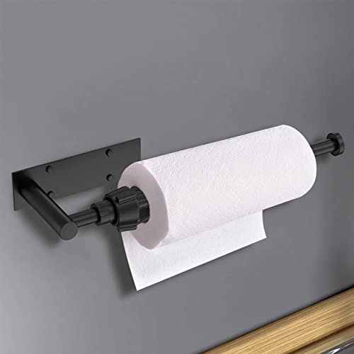 Image of VAEHOLD Self Adhesive Paper Towel Holder Under Cabinet Mount, Wall Mounted Paper Towel Roll Holder with Damping Effect for Kitchen, Bathroom, Wall - SUS304 Stainless Steel (Matte Black)