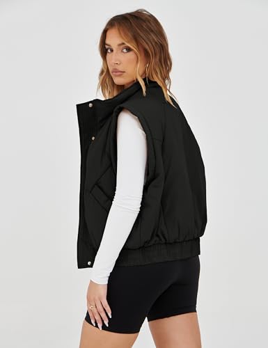 SKIKYAN Women Quilted Puffer Vest Button Down Scrunch Sleeveless Winter Stand Collar Padded Gilet with Pockets3