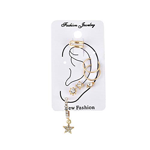 Missgrace 7 Pair Multiple Piercings Cute Big Hoop Elegant Rhinestones Earrings Set Vintage Star Earring Set Bohemian Earrings Stud Earrings Gold Punk Chain Earrings Set For Women And Girls (Style 3) #TOP4