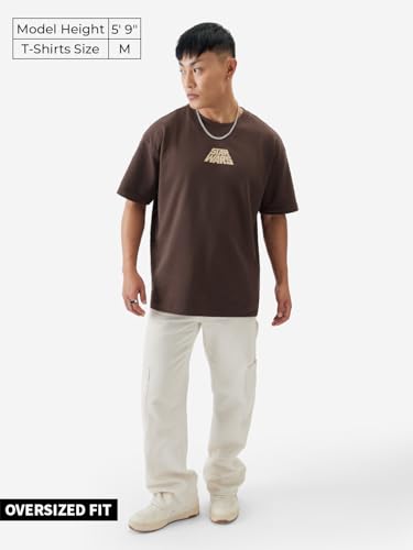 Image of The Souled Store Official Star Wars: Dark Side Men and Boys Round Neck Short Sleeve Brown Graphic Print Oversized Fit T-Shirts Oversized T Shirts for Men Cotton Casual Half Sleeves Baggy Loose Fit