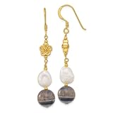 10,25 mm, 925er Sterlingsilber, vergoldete FWC-Perle und Sardonyx-Blumen-Ohrringe, Maße: 54,8 x 10,25 mm, Schmuck für Damen, One Size, Edelstein Edelstein Goldfarben Vergoldet, Onyx Sardonyx