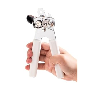 Can Opener Manual, Can Openers Hand Held with Comfort Anti-Slip Handles, Heavy Duty Stainless Steel Can Opener Smooth Edge and Bottle Openers, Easy Turn Can Openers for Seniors, Kitchen, White