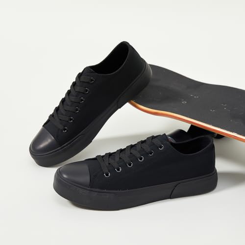 Image of yageyan Men Canvas Low top Shoes Classic Casual Sneakers Black and White Fashion Shoes