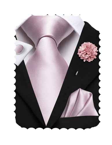 Image of Hi-Tie Men's Tie Lapel Pin Set Pocket Square Cufflinks Formal Woven Silk Tie Sets Wedding Party