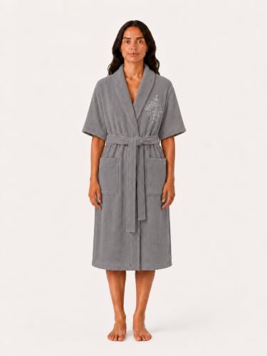 Image of RANGOLI Royal Bamboo Premium Bathrobe For Women | Ultra Soft Bamboo Yarn Lightweight Bathing Robes | 460 GSM Highly Absorbent & Quick Drying Luxurious Bath Gown | Knee Length Bath Robe - Dark Grey