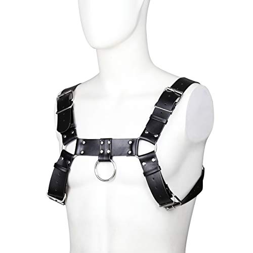 Men's Adjustable Leather Chest Body Harness for Cosplay, Black Leather Costume Shoulder Belt for Role-playing3