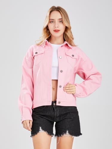 ebossy Women's Candy Color Denim Jacket Relaxed Fit Casual Jean Trucker Jacket2