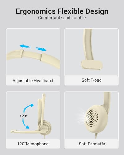 Image of NUBWO HW02 USB Headset with Microphone Noise Cancelling &in-line Control, Ultra Comfort Computer Headphones for Laptop pc, On-Ear Wired Office Call Center Headsets for Boom Skype Webinars (Apricot)