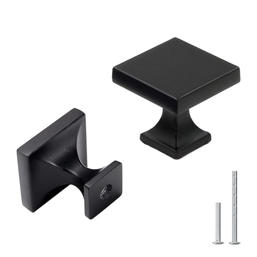 goldenwarm 5 Pack Black Cabinet Knobs for Dresser Drawers Kitchen Hardware Handles 1.1 inch Width Square Knob for Cabinets Zinc Alloy