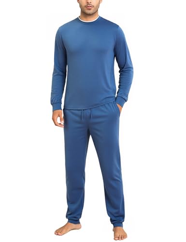 Pyjama homme hiver coton confortable manches longues | Ensemble de nuit col en V