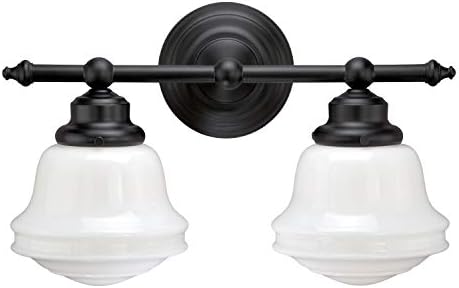 VAXCEL Huntley 2-Light 16 inch Wide Oil Rubbed Bronze Farmhouse Bathroom Vanity Lighting Fixture, White Schoolhouse Milk Glass Globe Shade, Dimmable LED Compatible, Over the Mirror Mounted Wall Sconce