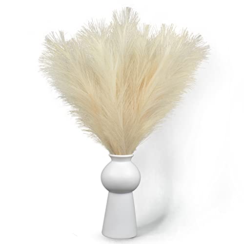 Foteewl 12Pcs Faux Pampas Grass 24"/61Cm Artificial Pompous Grass Fake Pompass Branches Vase Filler Flower Arrangement For Home,Living Room, Kitchen, Wedding,Boho Decor (Cream/Beige) #TOP7