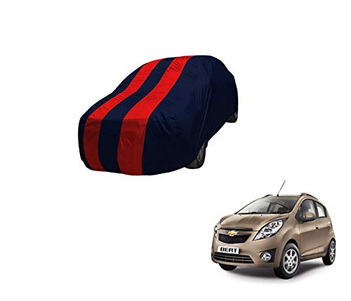 Image of Auto Hub Car Cover Compatible with Chevrolet Beat with Mirror Pocket,Triple Stitched, Weather Proof, Beat Car Cover- Navy-Red