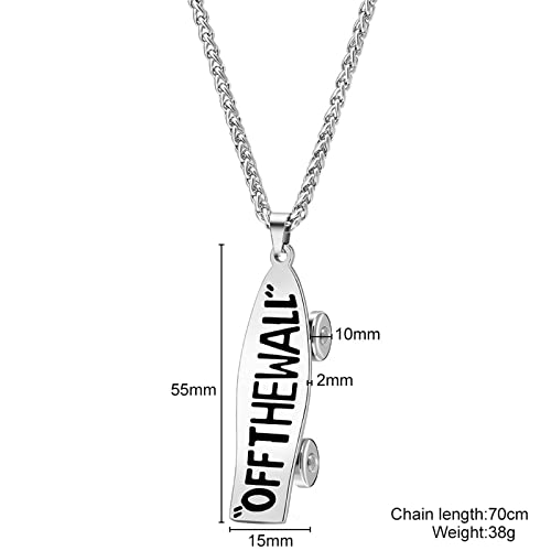 Dreuyet Skateboard Necklace for Men Women Trendy Personalized 3D Stainless Steel Charm Punk Hip-Hop Urban Skateboard Necklace Silver Finish Pendant Jewelry3