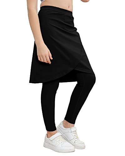 Aurgelmir Girls Knee Length Elastic Waist Skirts with Leggings Kids Cute Active Golf Tennis Skorts, 1black, 9-10 Years