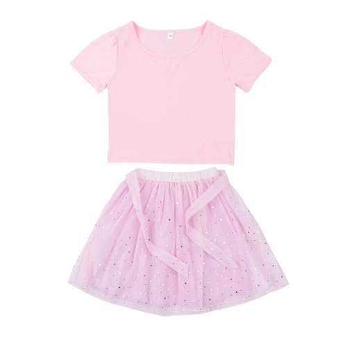 Image of Girls T-Shirt Tulle Mesh Skirt 2 Piece Outfit Set for Kids 6-7 Y