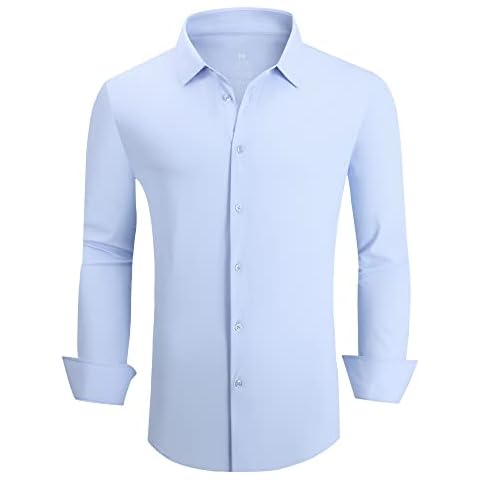 WARHORSEE Mens Knit Dress Shirts Long Sleeve Performance Moisture Wicking Wrinkle Free 4 Way Stretch Casual Button Down Shirt,Blue,XL Cover