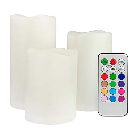 3 Pieces LED Wireless Remote Control Candles, 7.5cm / 10cm / 14.5cm High Flameless LED Bar Candles Warm White Flame Flicker Candles 3 * AAA Battery Operated, Color Changing and Timer,Candlesticks Cover