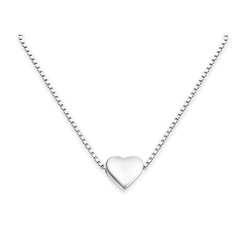 Very Tiny and Dainty Sterling Silver Heart Necklace for Women, Floating Heart Choker Necklace, Layering Necklace, Valentine's Day Gift for Girlfriend, Teen Girl Gift (15 inches plus 2-inch extender)