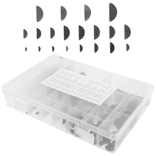 HAWILLOSCH 2 Boxes Carbon Steel Keyway Assortment Semicircle Key Keyway Assortment Carbon Steel Silver Carbon Steel Woodruff Key Assortment Kit