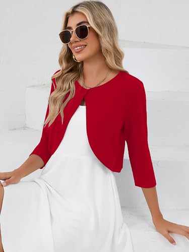 Image of Heymoments Women's 3 /4 Sleeve Casual Shrugs Lightweight Open Front Cropped Cardigan for Dresses