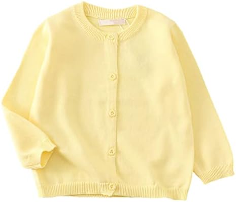 LNICEAR Toddler Boys Girls Crewneck Cardigan Sweaters Long Sleeve Kids Button Cotton School Uniform Knit Tops Outwear Light Yellow 3T