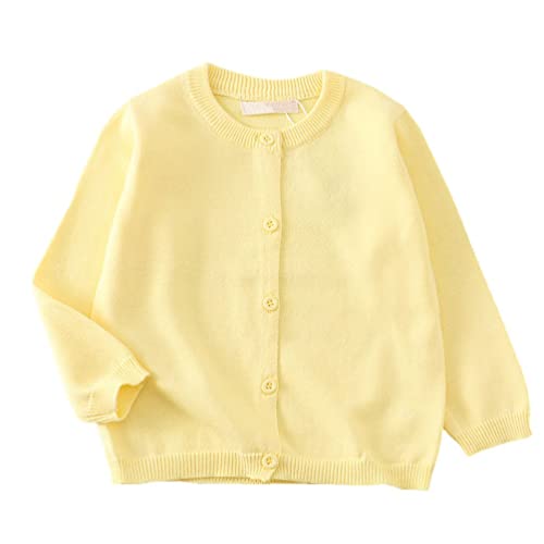 LNICEAR Toddler Boys Girls Crewneck Cardigan Sweaters Long Sleeve Kids Button Cotton School Uniform Knit Tops Outwear Light Yellow 12-18 Months
