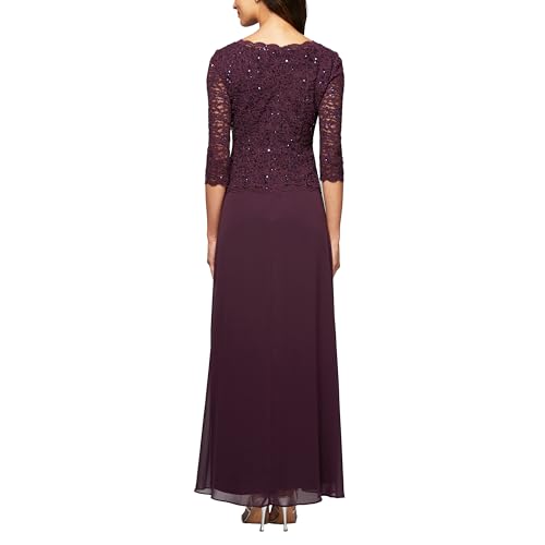 Image of Alex Evenings Women's 3 /4 Sleeve Stretch Lace Bodice Mock One Piece Gown