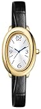 BESTKANG Orologio da polso da donna con quadrante digitale ovale dorato, cinturino in pelle morbida, quadrante piccolo, al quarzo, stile vintage, nero, 25inch, Elegante e alla moda