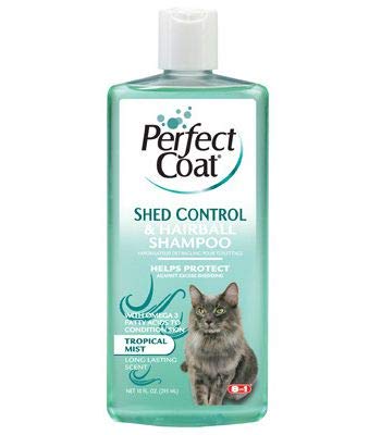 8 In 1 Pet Products CEOM637 Perfect Coat Shed and Hairball Control Cat Shampoo, 10-Ounce