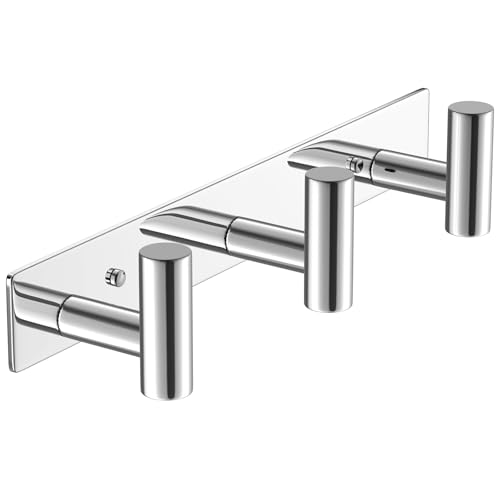 Image of VAEHOLD Hat and Coat Wall Mount Rack - Hooks for Robes, Bags, Keys, and Towels - Bathroom Towel Hanger Organizer (Polished Chrome, inchT inch Shape 3 Hooks 1 Pack)