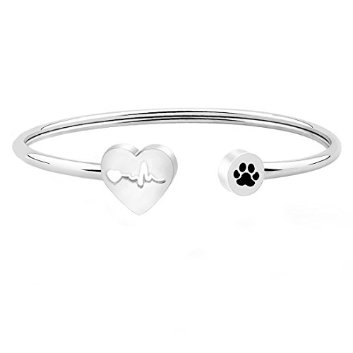 Heart Beat Dog Paw Cuff Bracelet Vet Tech Jewelry Gift for Veterinarian Nurse Vet Students (vet bracelet)