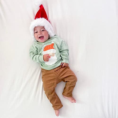 Twopumpkin Toddler Girl Boy Christmas Shrit Baby Santa Outfit Crewneck Sweatshirt Long Sleeve Sweater Holiday Sister Matching Clothes 18-24 Months C Santa Print Mint Green #TOP1