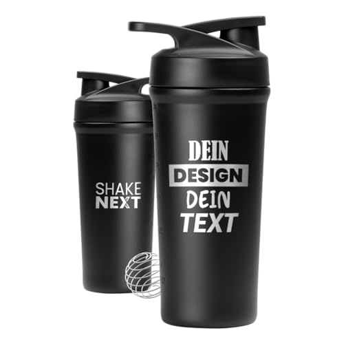 ShakeNext® Edelstahl Shaker [NEUEINFÜHRUNG] - Trinkflasche mit Mixball 700ml, Fitness & Protein Shaker mit auslaufsicherem Druckverschluss, patentiertes Design (Personalisiert)