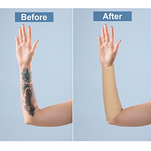 Vicenpal 2 Pairs Tattoo Cover up Sleeve Forearm Arm Sleeves for Women Men Compression Tattoo Upper Arm Cover(Nude)