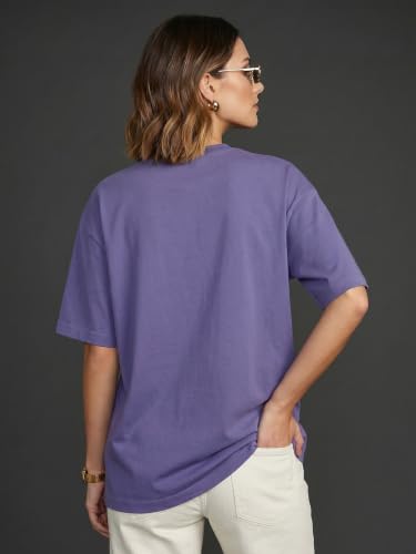 Image of JUNEBERRY Pure Cotton Oversized Baggy Fit Half Sleeve Drop Shoulder Plain Solid Round Neck T-Shirt for Women (Available in Black, White, Lilac, Cork, Maroon, Royal Blue, Swan White, Soap Nut Colors)